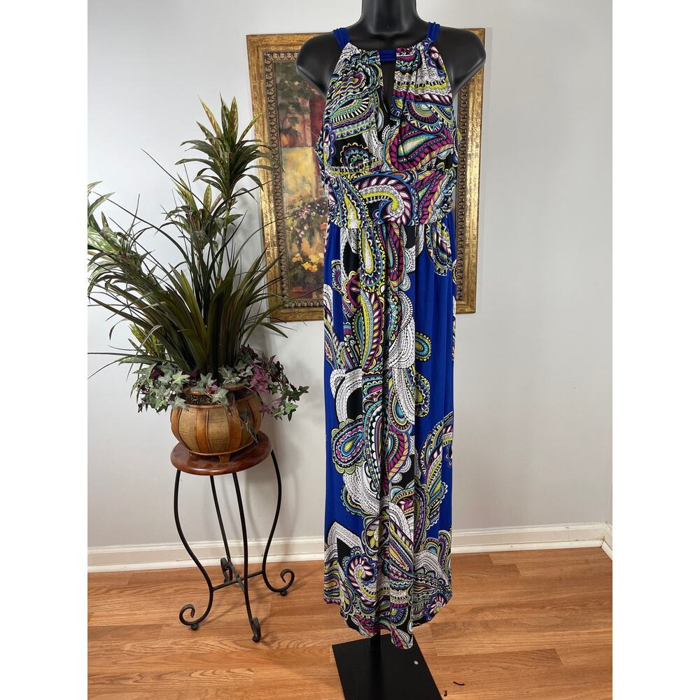 Emma & Michele Maxi Dress Womens M Multi Paisley Halter Neck Eclectic Vibrant‎